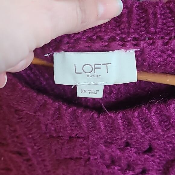 Women's LOFT outlet Magenta/Purple Crochet Knit‎ Sweater Open Work XS - Picture 2 of 3